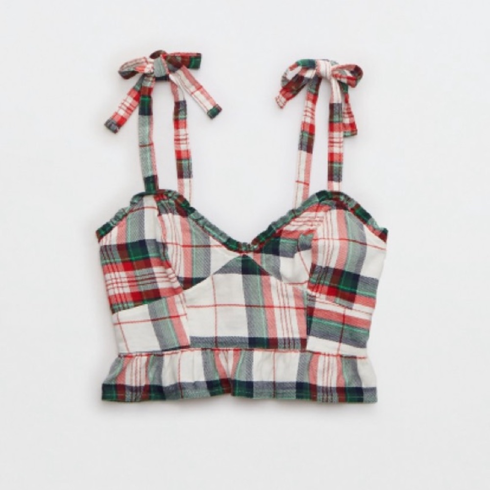 Aerie Red and Green Plaid Tank Top